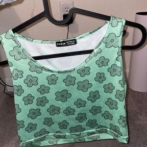 green flower cropped tank top